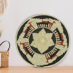 Handwoven Ten Horses Wall Basket - 14” Southwestern Inspired Basket, Boho Wall Decor, Basket Wall Decor, African Wall Hanging Basket