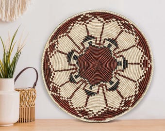 HandwovenSpirit Wheel Wall Basket - 14” Southwestern Inspired Basket, Boho Wall Decor, Basket Wall Decor, African Wall Hanging Basket
