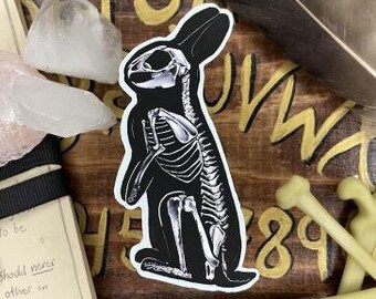 SkeleBunny | Rabbit Sticker |  Silhouette and Skeleton | Black and White Sticker | Die Cut | Journaling | Laptop | Scrapbooking