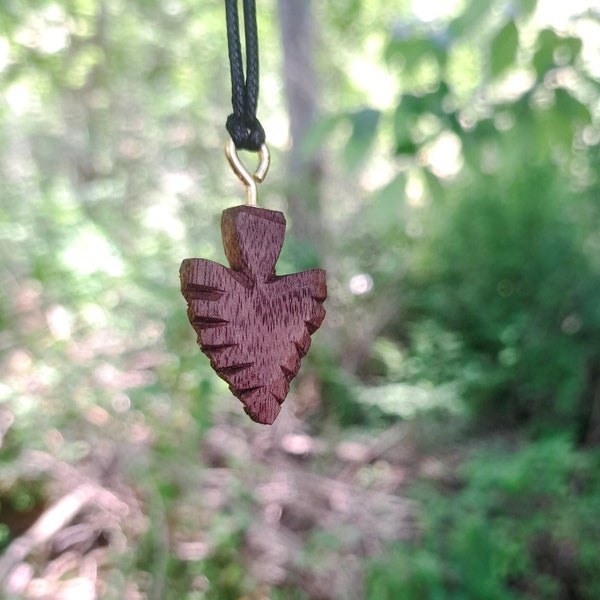 Handcarved walnut arrowhead necklace