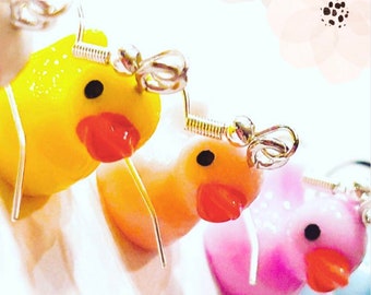 Mini colorful rubber duck earrings hypoallergenic hooks