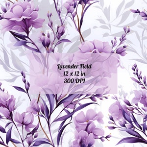 Lavender Field Digital Paper, Lavender Seamless Pattern Design, Printable Digital Paper, 12x12 in, 300 DPI, Instant Download, Commercial Use