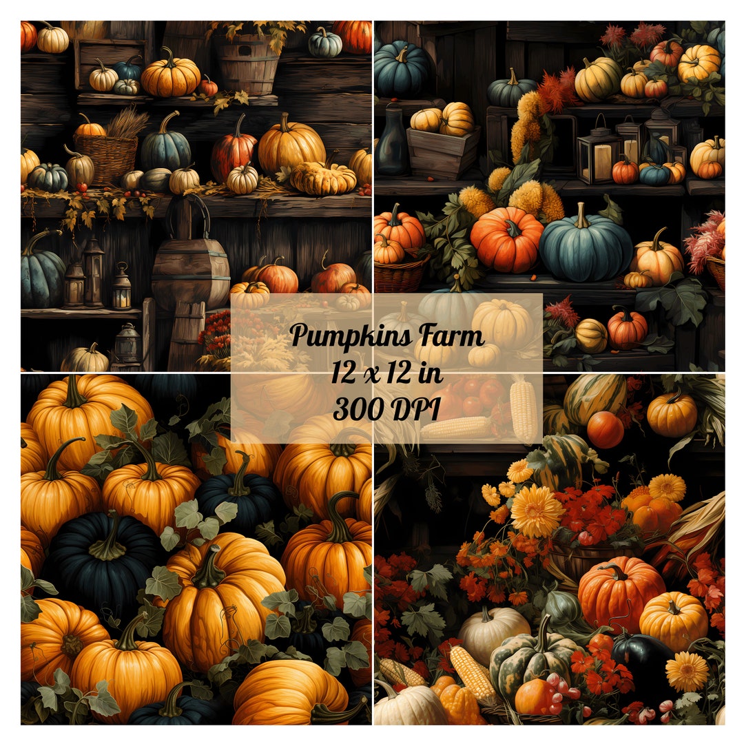 4 Pumpkin Farm Seamless Pattern Digital Papers Bundle, Instant Download ...