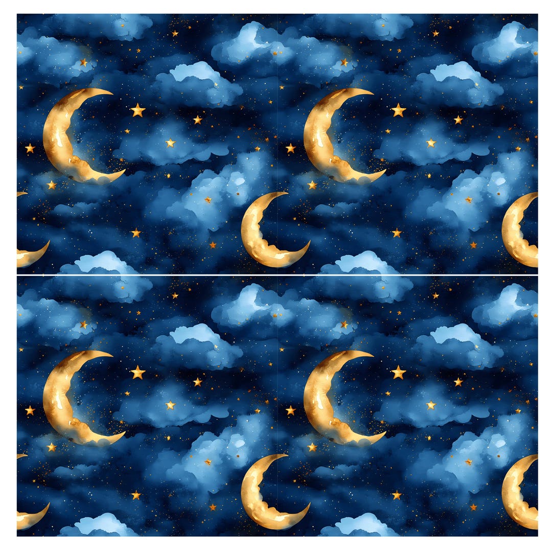 Whimsical Celestial Watercolor Seamless Digital Papers Bundle, 4 Starry ...