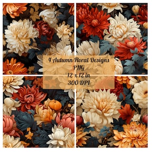 4 Autumn Floral Seamless Pattern Digital Papers, Instant Download, Commercial Use