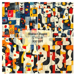 4 Abstract Shapes Seamless Digital Papers, PNG Files, Commercial Use & Instant Download