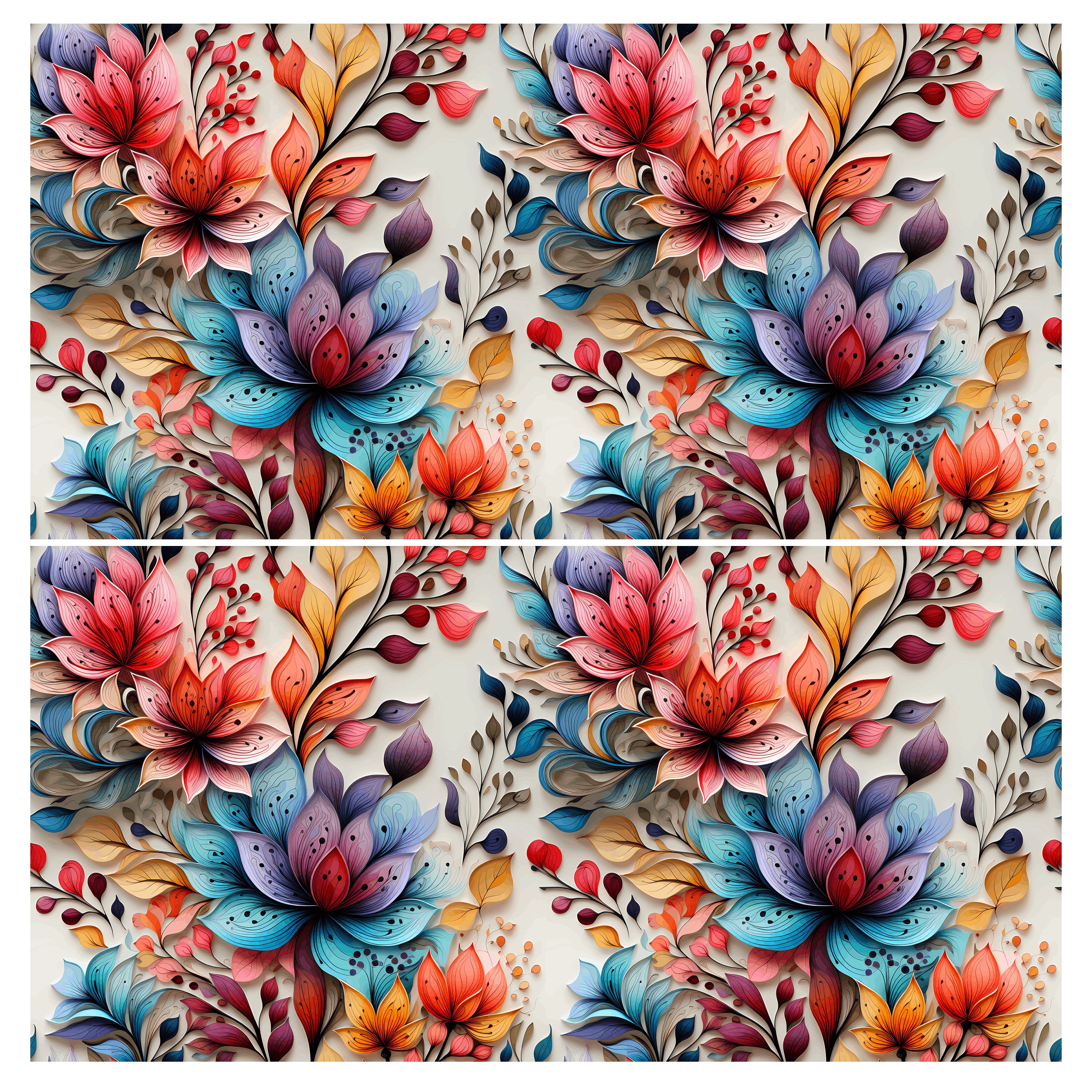 4 Colorful Floral Seamless Pattern Digital Papers Bundle, Printable ...