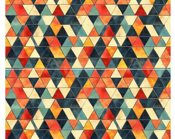 Colorful Triangle Mosaic Seamless Pattern Digital Papers, 4 Modern Geometric Patterns, PNG, Instant Download, Commercial Use