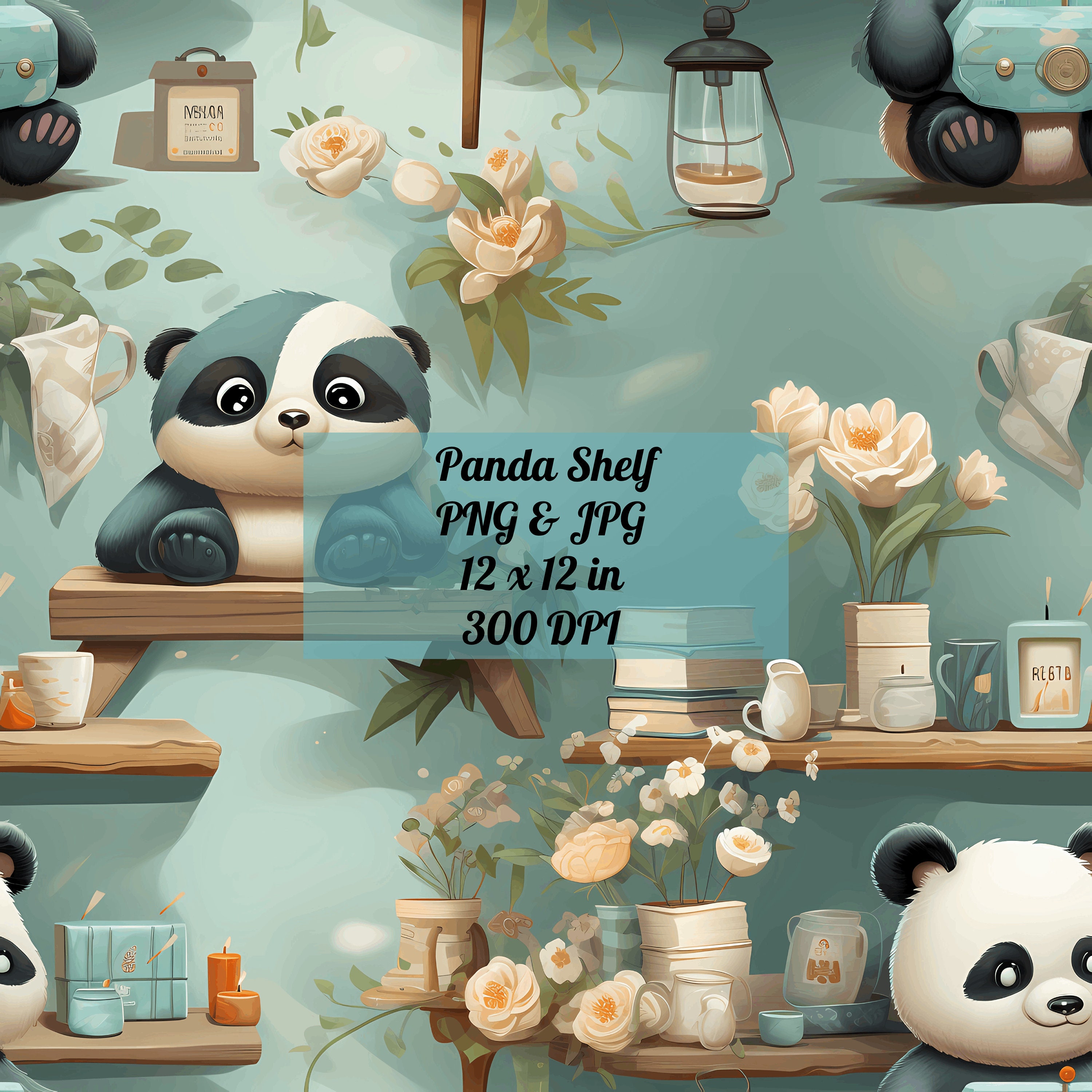 Panda Shelf Digital Paper, Panda Seamless Pattern Design, Printable ...