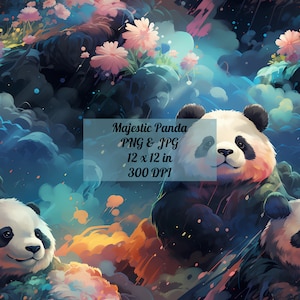 Papel digital de patrones sin fisuras de panda majestuoso, papel digital imprimible, descarga instantánea, uso comercial
