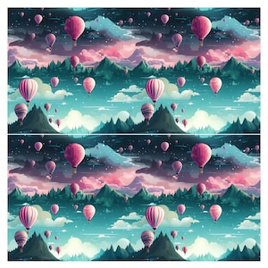 4 Hot Air Balloons Watercolor Seamless Pattern Digital Papers Bundle, Instant Download, Commercial Use