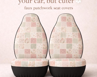 Juego de 2 fundas para asientos de coche con estampado de patchwork sintético, fundas florales estilo cottagecore para decoración de interiores.