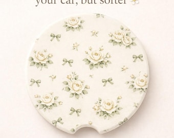 Sage Floral Car Coasters Set of 2, Cute Cup Holder Insert, Feminine Car Accessory Gift