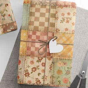 Patchwork Floral Wrapping Paper, Pastel Gift Wrap, Cute Cottagecore Gift Wrap, Soft Vintage Style Paper, Aesthetic Packaging Paper