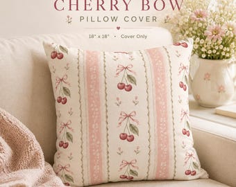 Körsbärsfärgat örngott 18x18, Coquette örngott, Rosa Cottagecore Prydnadskudde, Feminin heminredning