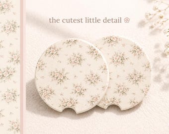 Cute Floral Car Coasters Set of 2, Absorbent Stone Cup Holder Coasters, Cottagecore Car Accessories Gift