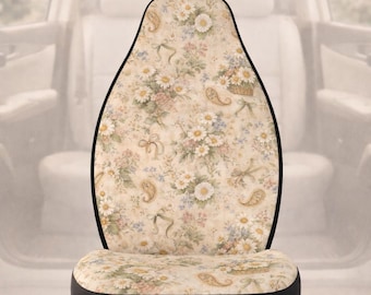 Vintage Floral Car Seat Covers Set, Cottagecore Neutral Interior, Soft Aesthetic Seat Protector, Feminine Car Decor Gift