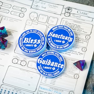 D&D 5e Cleric Spell Tokens: Spell Levels 0-1 De/Buff Trackers, Customizable Colors
