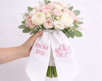 Personalized Embroidered Bouquet Sash, Bridal Ribbon, Graduation Sash