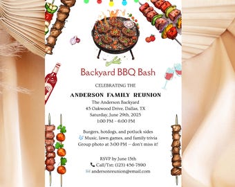 Backyard BBQ Family Reunion Invitation: Editable Cookout Template (Digital Download)