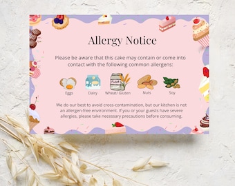 Allergen Card, food allergy card Canva Template, editable and instant download