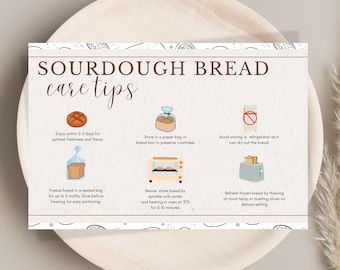 Sourdough Bread Care Tips Card Instant Download | 6x4 Inch Non-Editable | Bread Storage Instructions