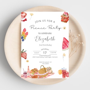 Picnic Birthday Invitation Template: Editable Canva Party Invite (Digital Download)