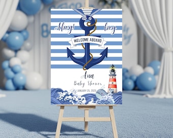 Nautical Baby Shower Welcome Sign: Ahoy It's a Boy - Editable Canva Template (Digital Download)