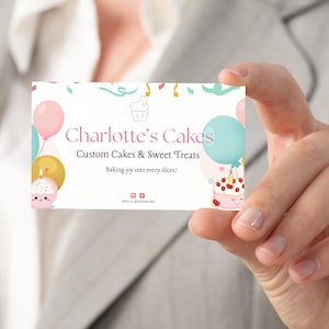 Cake Business Card Double Sided, Bakery Business Card, Cake Shop and Home Baker Editable Canva Template