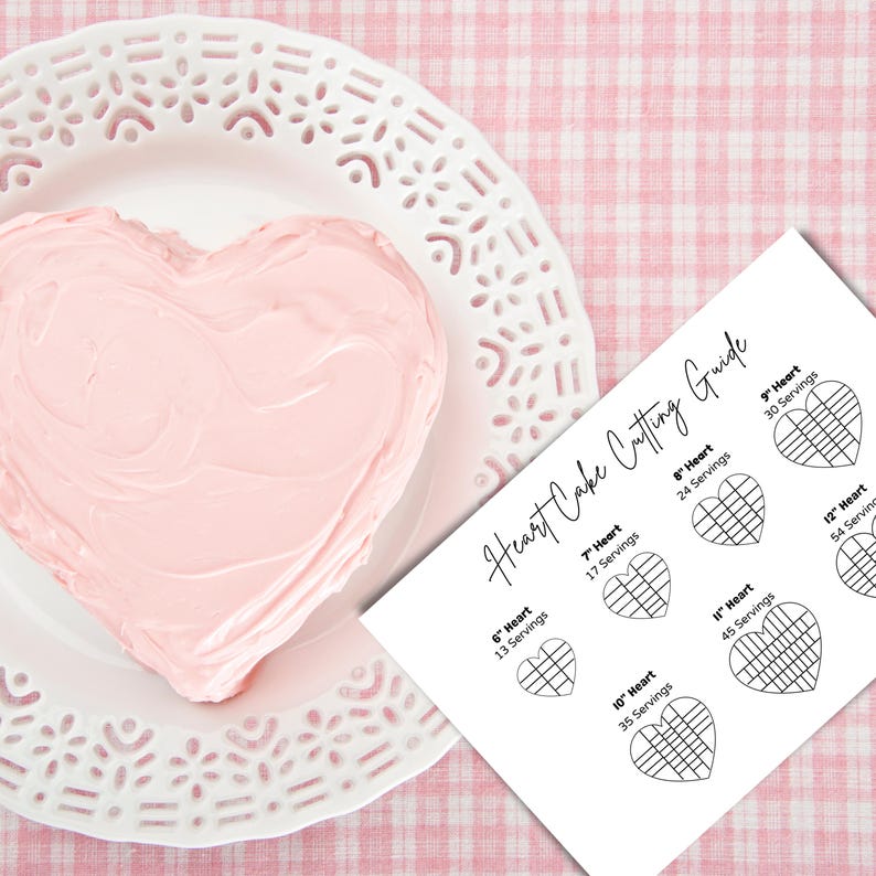 Heart Cake Cutting Guide & Round Cake Serving Card, Canva Editable, Minimalist Design