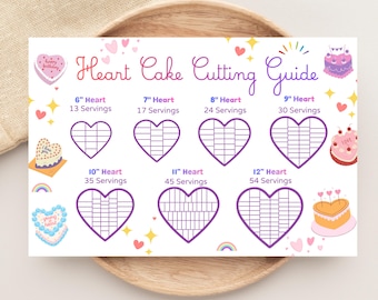 Heart Cake Cutting Guide, Serving Chart, Bakery Tool (PDF JPEG)