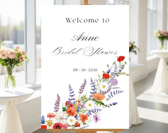 Wildflower Welcome Sign Canva Template, Editable Floral Shower Poster, Instant Download