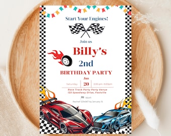 Race Car Birthday Invitation, Editable Boy Racing Party Invite (Digital Download)