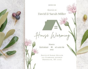 Floral Housewarming Einladung, Hauseinweihung Invite bearbeitbare Canva Vorlage