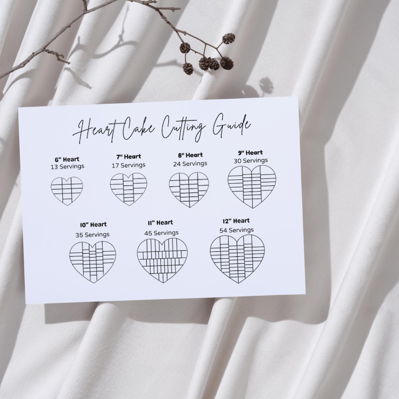Heart Cake Cutting Guide & Round Cake Serving Card, Canva Editable, Minimalist Design