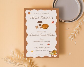 Fall Housewarming Invitation Template, Editable Housewarming Party Invite, Autumn Pumpkin Pie Printable, Digital Download