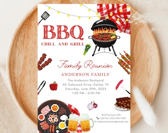 Backyard BBQ Invitation Editable Template, Cookout Party Digital Download