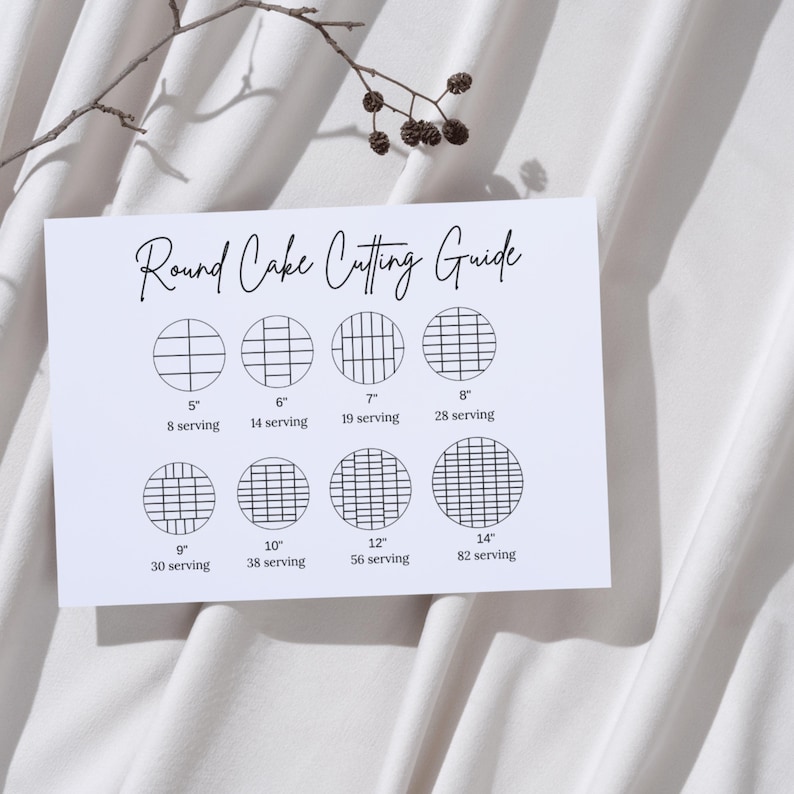 Heart Cake Cutting Guide & Round Cake Serving Card, Canva Editable, Minimalist Design