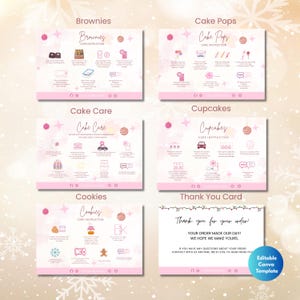 Mall för tårtvårdskort, cupcake, brownie, kakinstruktioner, förpackningsinsats, canva-mall