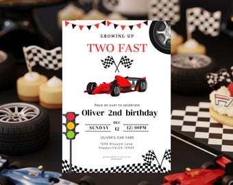 Growing Up, Two Fast Birthday Invitation,  Race Car 2nd Invite (Digital Download)