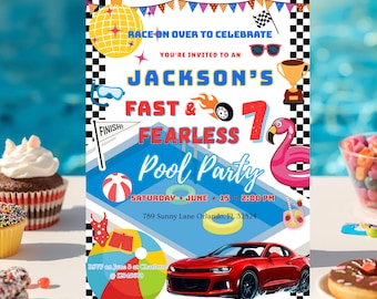 Race Car Pool Party Invitation Editable Template, Kids Racing Swim Party Invite, Printable Digital Download, Any Age
