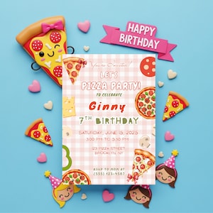 Pizza-Geburtstagsfeier-Einladung : Bearbeitbare Canva-Vorlage (Digitaler Download)