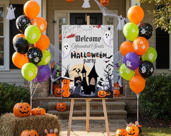 Halloween Welcome Sign template, Spooky Party Decor (Digital Download)