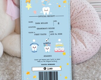 Tooth Fairy Receipt Editable Template, Lost tooth Gift, DIY kids for keeps