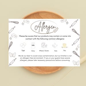 Allergen Warning Card Template for Bakers, Editable Cake Allergen Sign, Printable Food Allergy Label, Canva Template, Instant Download