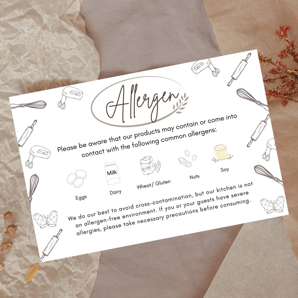 Editable Allergen Warning Sign: Baker's Canva Template (instant ...