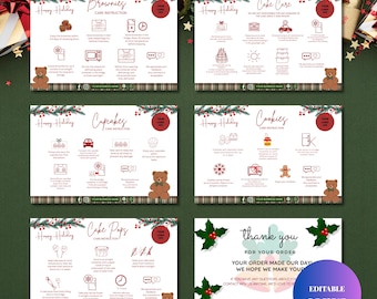 Cake Care Card, Cupcake, Brownie, Cookie Instructions, Packaging Insert bundle, Canva Template