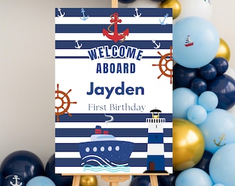 Nautical Anchor Welcome Sign First Birthday Boy Editable (Digital Download)