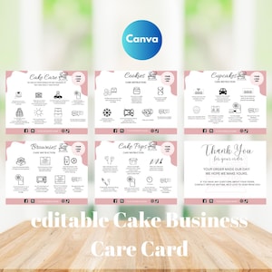 Bakery Care Card Care Instruction, Packaging Insert Home Baker Tools Editable Canva Template