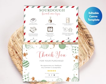 Sourdough Bread Care Tips Card, Artisan Baker Thank You Note (Canva Editable, Digital Download)